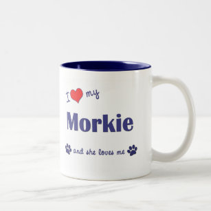 Caneca De Café Em Dois Tons Eu amo meu Morkie (o cão fêmea)