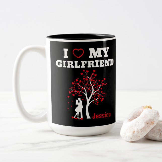 Caneca De Café Em Dois Tons Eu amo meu Namorada (Com Donut)