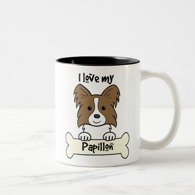 Caneca De Café Em Dois Tons Eu amo meu Papillon (Direita)
