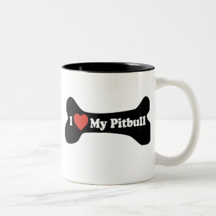 Caneca De Café Em Dois Tons Eu amo meu Pitbull - osso de cão