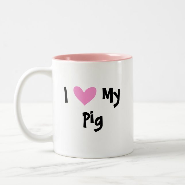 Caneca De Café Em Dois Tons Eu Amo Meu Porco (Esquerda)