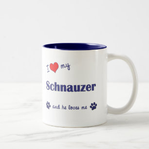 Caneca De Café Em Dois Tons Eu amo meu Schnauzer (o cão masculino)