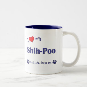 Caneca De Café Em Dois Tons Eu amo meu Shih-Poo (o cão fêmea)