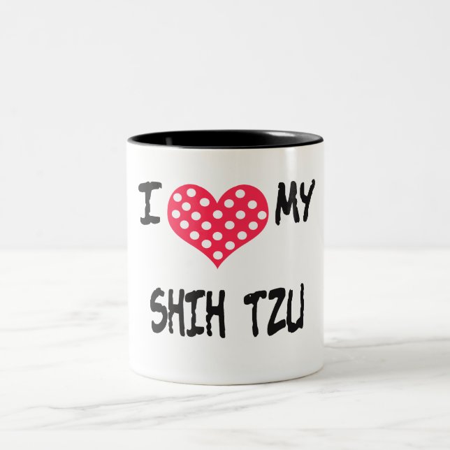Caneca De Café Em Dois Tons Eu amo meu Shih Tzu (Centro)