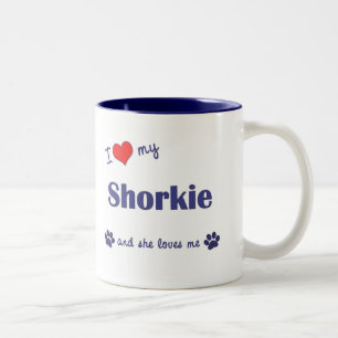 Caneca De Café Em Dois Tons Eu amo meu Shorkie (o cão fêmea)
