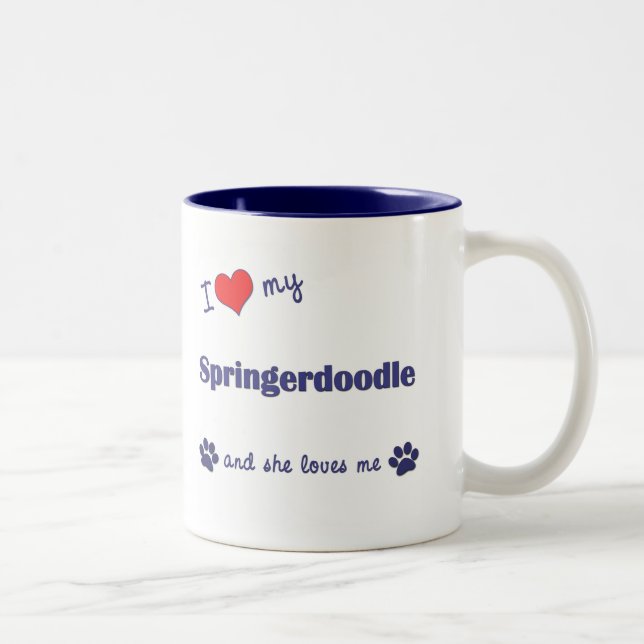 Caneca De Café Em Dois Tons Eu amo meu Springerdoodle (o cão fêmea) (Direita)