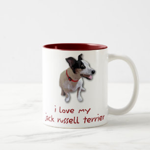 Caneca De Café Em Dois Tons eu amo meu terrier de russell do jaque