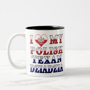 Caneca De Café Em Dois Tons Eu Amo Meu Texan Polonês Dziadzia