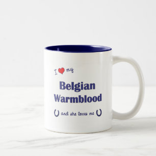 Caneca De Café Em Dois Tons Eu amo meu Warmblood belga (o cavalo fêmea)