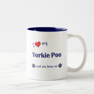 Caneca De Café Em Dois Tons Eu amo meu Yorkie Poo (o cão fêmea)