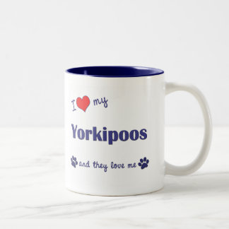 Caneca De Café Em Dois Tons Eu amo meu Yorkipoos (os cães múltiplos)