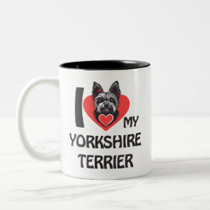 Caneca De Café Em Dois Tons Eu Amo Meu Yorkshire Terrier - Cachorro de Yorkshi