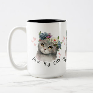 Caneca De Café Em Dois Tons Eu amo meus gatos