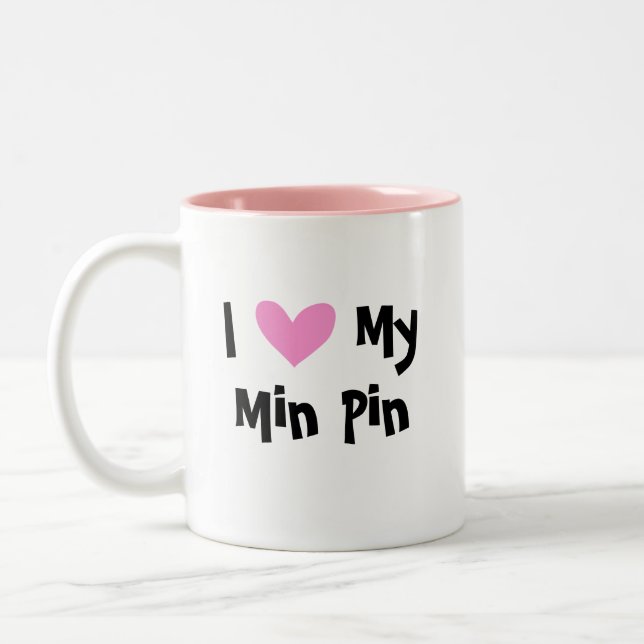 Caneca De Café Em Dois Tons Eu amo meus Pinscher diminuto/Manchester Terrier (Esquerda)