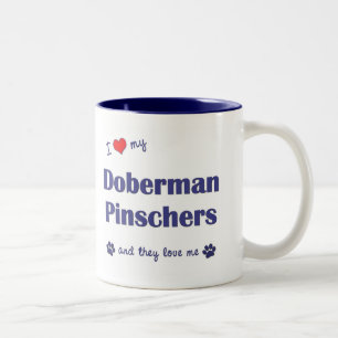 Caneca De Café Em Dois Tons Eu amo meus Pinschers do Doberman (os cães