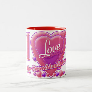 Caneca De Café Em Dois Tons Eu amo meus rosa da neta/roxo - coração