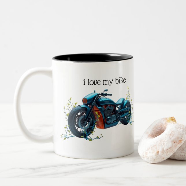 Caneca De Café Em Dois Tons Eu Amo Minha Bicicleta: Design de Motocicleta Futu (Com Donut)
