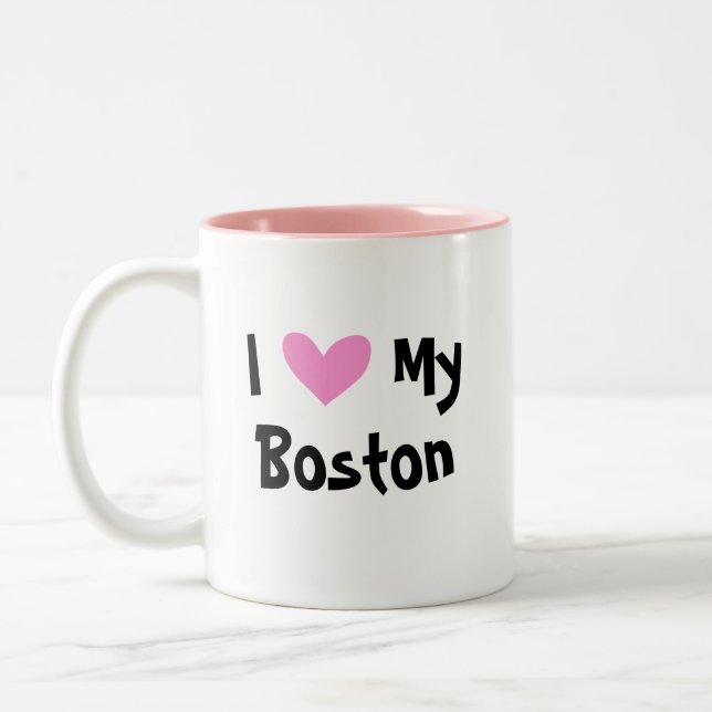 Caneca De Café Em Dois Tons Eu amo minha Boston Terrier (Esquerda)