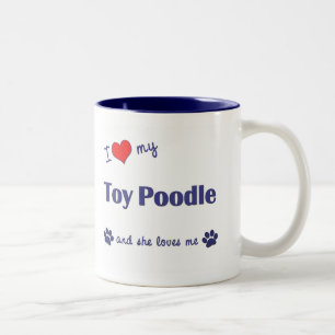 Caneca De Café Em Dois Tons Eu amo minha caniche de brinquedo (o cão fêmea)