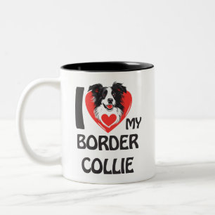 Caneca De Café Em Dois Tons Eu Amo Minha Collie Fronteira - Cachorro Gelado E