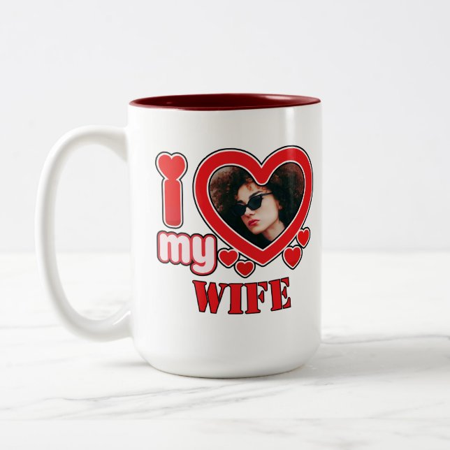Caneca De Café Em Dois Tons Eu Amo Minha Esposa Personalizada (Esquerda)