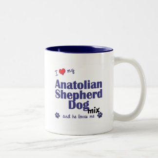 Caneca De Café Em Dois Tons Eu amo minha mistura anatólia do cão de pastor (o