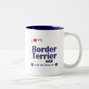 Caneca De Café Em Dois Tons Eu amo minha mistura de Terrier de beira (o cão
