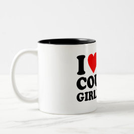 Caneca De Café Em Dois Tons Eu Amo Minha Namorada Cougar -Design de Texto