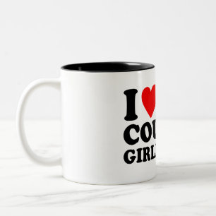 Caneca De Café Em Dois Tons Eu Amo Minha Namorada Cougar -Design de Texto