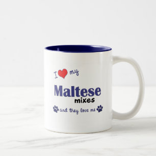 Caneca De Café Em Dois Tons Eu amo minhas misturas maltesas (os cães