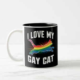 Caneca De Café Em Dois Tons Eu Amo O Meu Gay Gato Engraçado Do Arco-Íris Lgbt