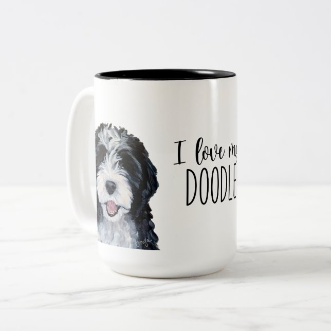 Caneca De Café Em Dois Tons Eu amo o meu rabisco  (Frente Esquerda)