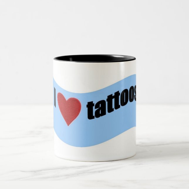 Caneca De Café Em Dois Tons eu amo o olhar da fita dos tatttoos (Centro)