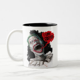 Caneca De Café Em Dois Tons Eu amo o palhaço de riso louco do zombi do café