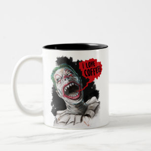 Caneca De Café Em Dois Tons Eu amo o palhaço de riso louco do zombi do café
