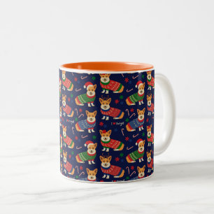 Caneca De Café Em Dois Tons Eu Amo O Suéter De Natal De Corgis