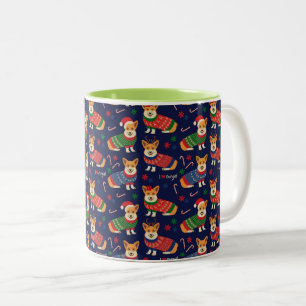 Caneca De Café Em Dois Tons Eu Amo O Suéter De Natal De Corgis