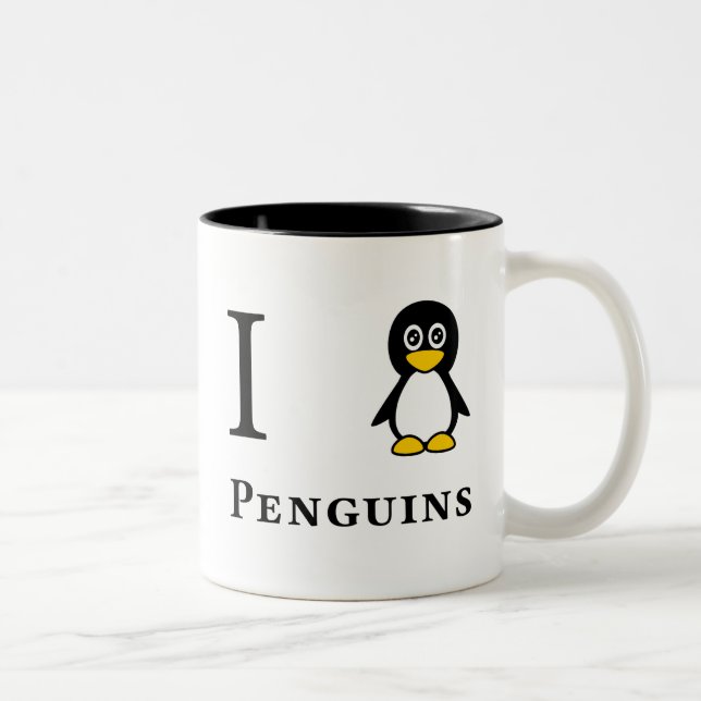 Caneca De Café Em Dois Tons Eu amo pinguins (Direita)