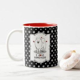 Caneca De Café Em Dois Tons Eu amo Samoyeds - corações bonitinhos de cachorro 
