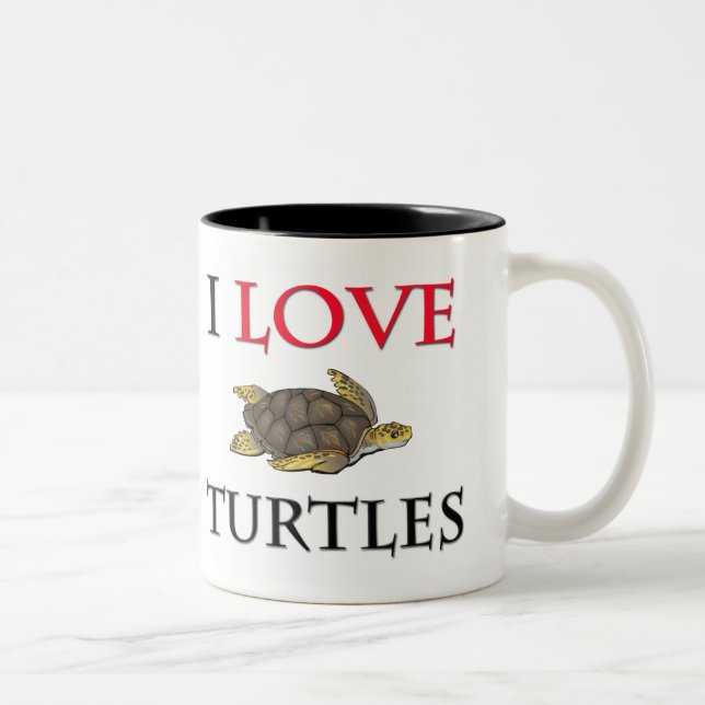 Caneca De Café Em Dois Tons Eu amo tartarugas (Direita)