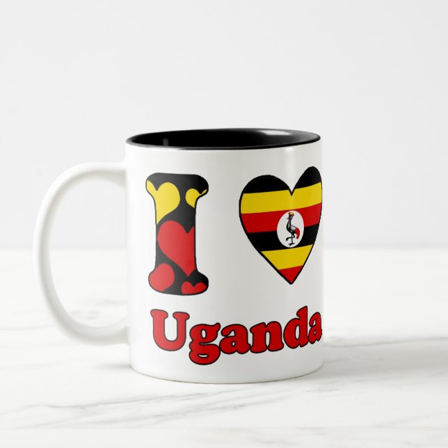 Caneca De Café Em Dois Tons Eu amo Uganda (Esquerda)