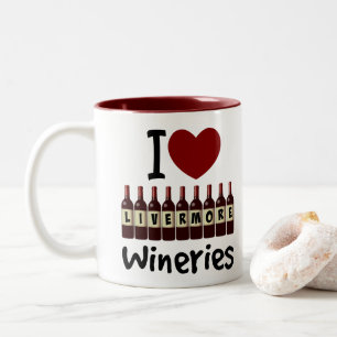 Caneca De Café Em Dois Tons Eu Amo Vinícolas Livermore Coração e Garrafas de V