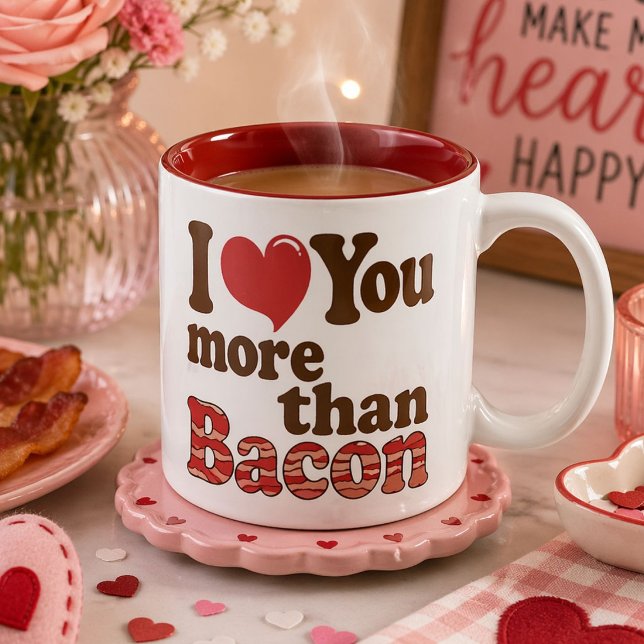 Caneca De Café Em Dois Tons Eu Amo Você Mais Que Bacon (Criador carregado)
