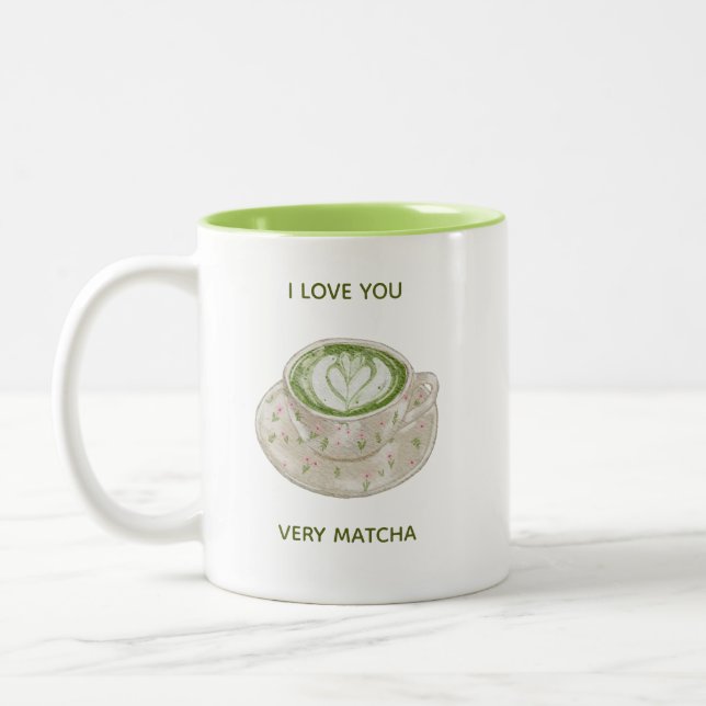 Caneca De Café Em Dois Tons Eu Amo Você Muito Matcha (Esquerda)