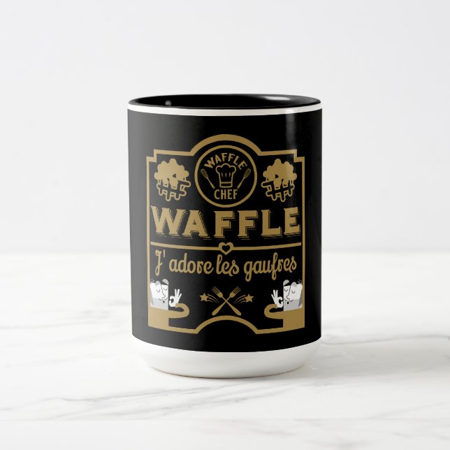 Caneca De Café Em Dois Tons Eu amo Waffles (Centro)