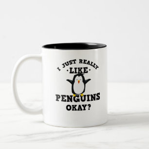Caneca De Café Em Dois Tons Eu apenas gosto realmente de citações dos pingui