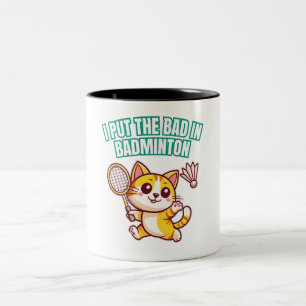 Caneca De Café Em Dois Tons Eu Coloquei O Mau em Badminton Engraçado Gato Espo