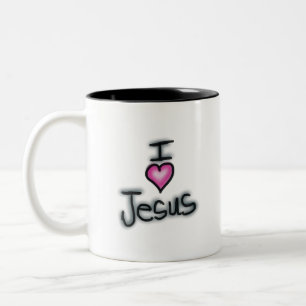 Caneca De Café Em Dois Tons Eu coração Jesus Eu amo Jesus com Coração Rosa