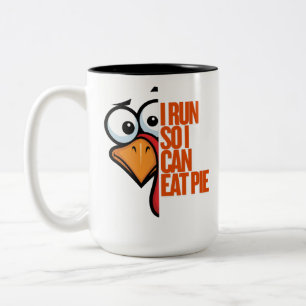 Caneca De Café Em Dois Tons Eu corro para poder comer torta de peru Corrida do