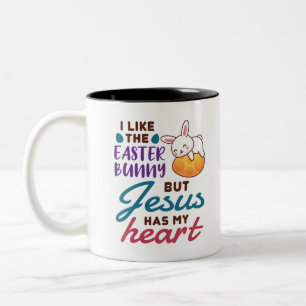Caneca De Café Em Dois Tons Eu gosto do coelho da Páscoa, mas Jesus tem meu co